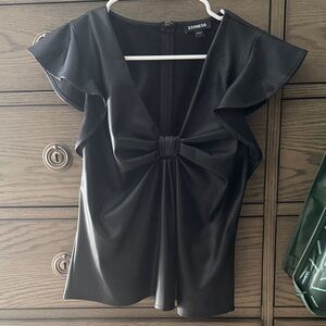 Express Black Faux Leather Tie-Front Blouse